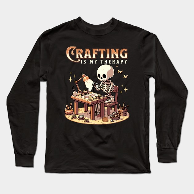 Crafting Is My Therapy Funny Crafter Long Sleeve T-Shirt by Hypnotic Highs